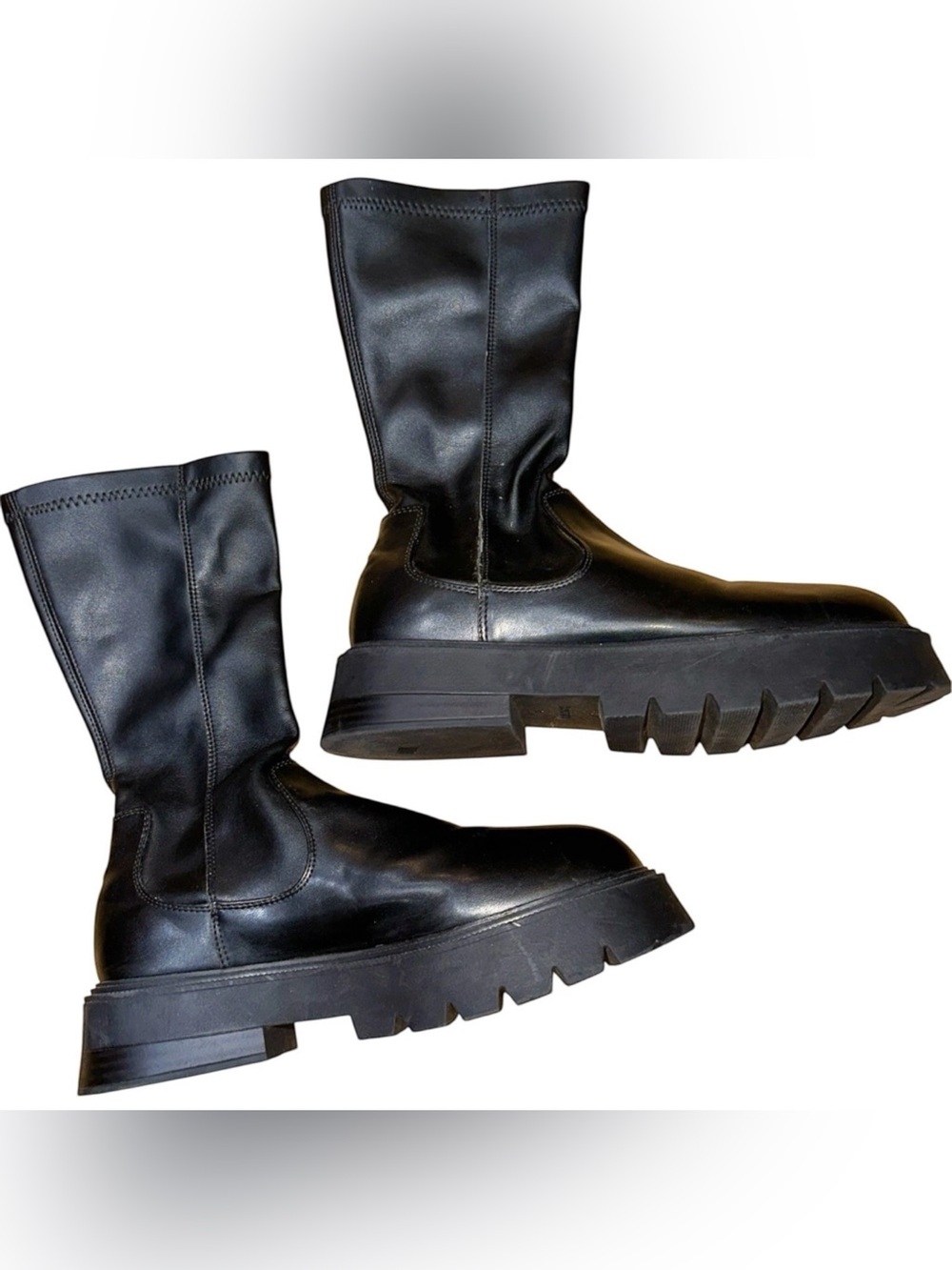 Bershka Chunky Black Lug Sole Pull On Sock Boots Size 39 EU 8.5-9 US